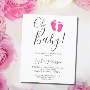 Budget Oh Baby Rosa Feet Baby Shower-inbjudan