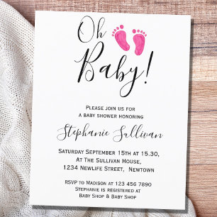 Budget Oh Baby Rosa Feet Baby Shower-inbjudan