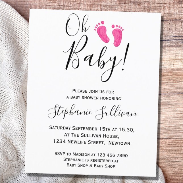 Budget Oh Baby Rosa Feet Baby Shower-inbjudan (Skapare uppladdad)