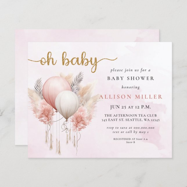 Budget Oh Baby Rosa Guld Boho Girl Baby Shower (Fram/baksida)