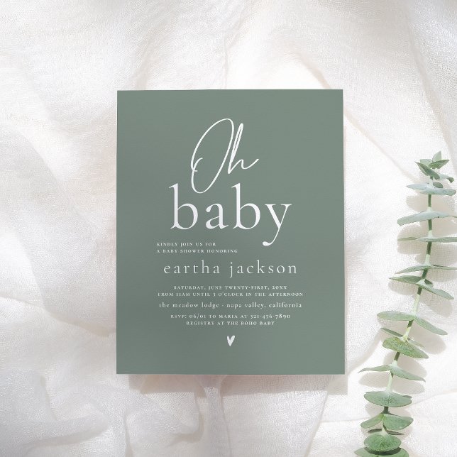 Budget Oh Baby Script Sage Grönt Boho Baby Shower (Skapare uppladdad)