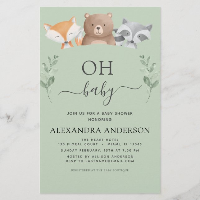 Budget Oh Baby Shower Woodland-inbjudningar (Framsida)