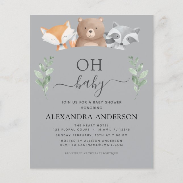 Budget Oh Baby Shower Woodland-inbjudningar (Framsida)