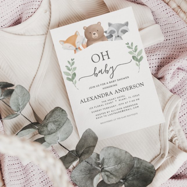 Budget Oh Baby Shower Woodland-inbjudningar Flygblad (Skapare uppladdad)