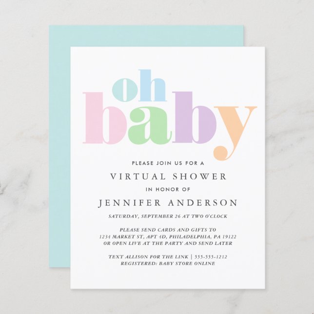 Budget Oh Baby Virtuell Baby Shower-inbjudan (Fram/baksida)
