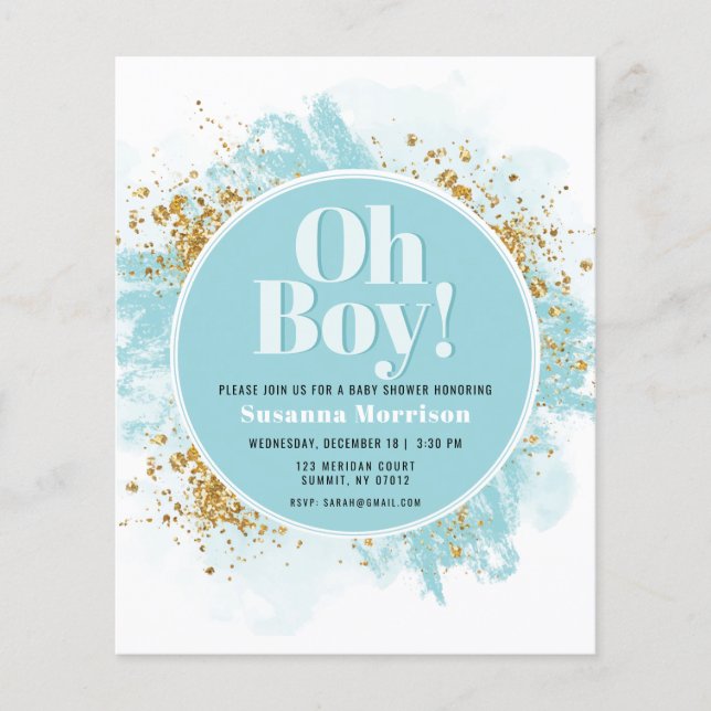 Budget Oh Boy Baby Shower Watercolor Glitter (Framsida)