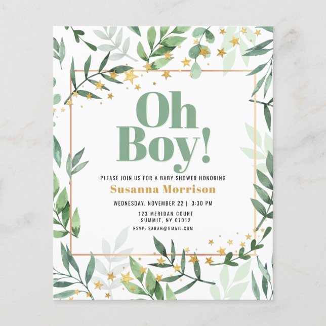 Budget Oh Boy Baby Shower Watercolor Glitter (Framsida)