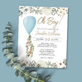 Budget Oh Boy Blue Balloon Baby Shower-inbjudan