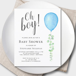 Budget Oh Boy Blue Balloon Baby Shower-inbjudan