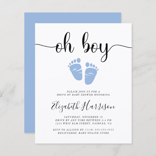 Budget Oh Boy Blue Drive by Baby Shower-inbjudan (Fram/baksida)