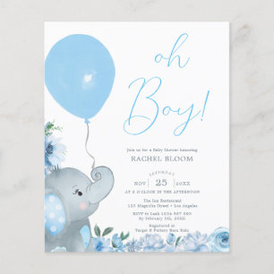 Budget Oh Boy Blue Elephant Baby Shower Flygblad