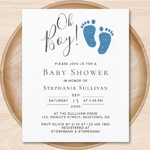 Budget Oh Boy Blue Feet Boy's Baby Shower Inbjudan