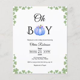 Budget Oh Boy Blue Pumpkin Fall Baby Shower Inbjud