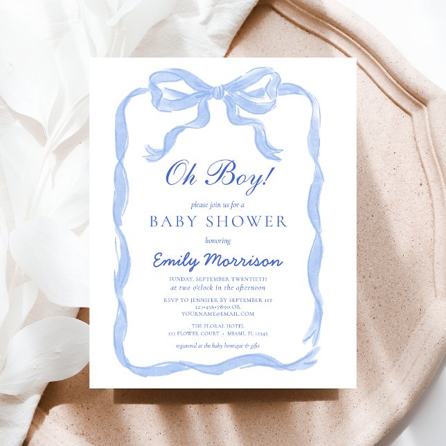 Budget Oh Boy Blue Ribbon Bow Baby Shower Flygblad (Skapare uppladdad)
