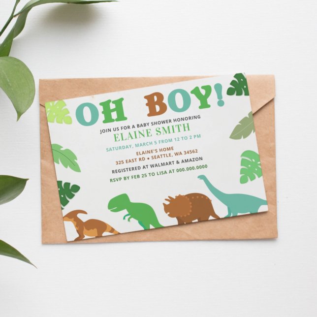 Budget Oh Boy Cute Dinosaur Baby Shower-inbjudan (Skapare uppladdad)