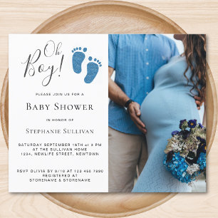 Budget Oh Boy Feet Photo Baby Shower-inbjudan