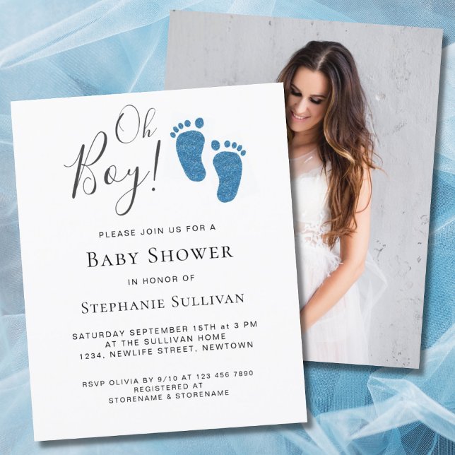 Budget Oh Boy Photo Blue Baby Shower-inbjudan (Skapare uppladdad)