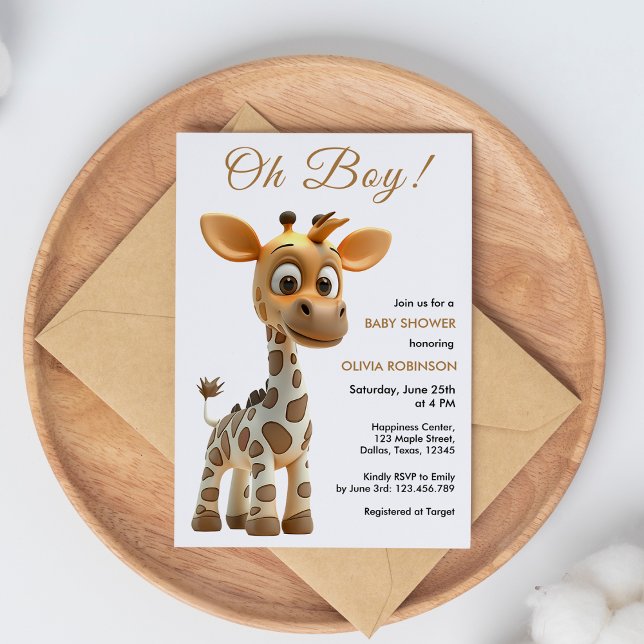 Budget Oh Pojke Baby Giraff Baby Shower Inbjudan  (Oh Boy Baby Giraffe Cute Boy Baby Shower Thank You Card )