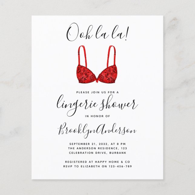 BUDGET Oj La Lingerie Shower-inbjudan (Framsida)