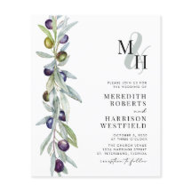 Budget Olive Monogram bröllopsinbjudan Gren