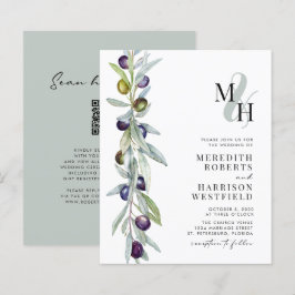 Budget Olive Monogram bröllopsinbjudan Gren