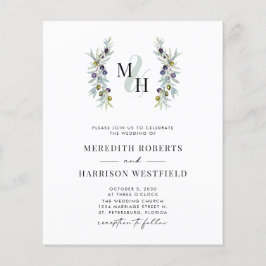 Budget Olive Monogram bröllopsinbjudan Gren