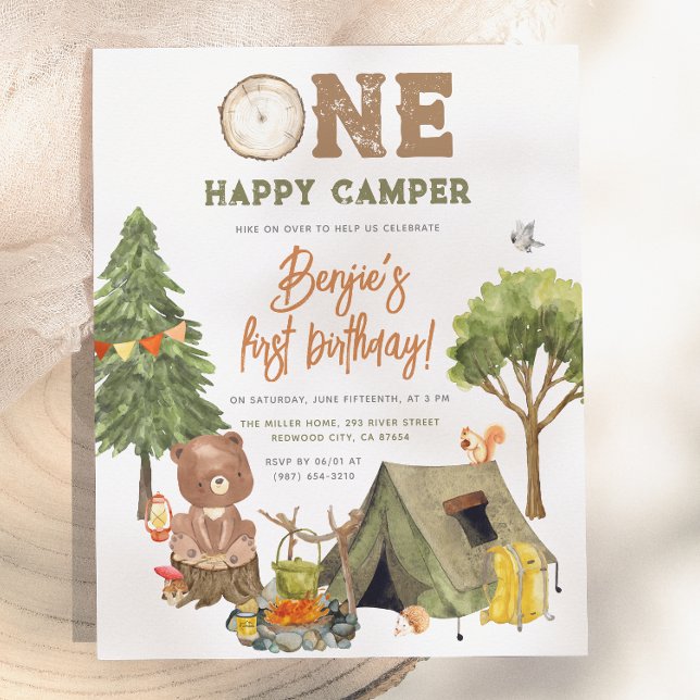 Budget One Happy Camper Trä Björn Pojke 1-årsdag (Skapare uppladdad)