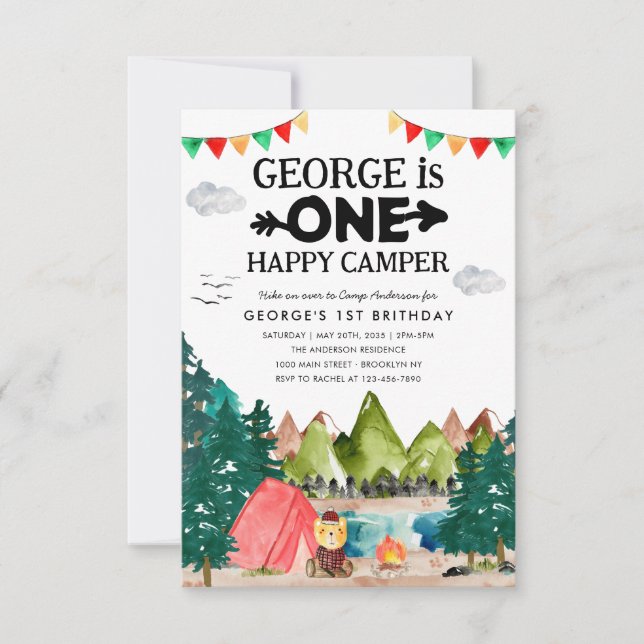 Budget ONE Lycklig Camper Skogen Camping 1:a födel Anteckningskort (Framsida)