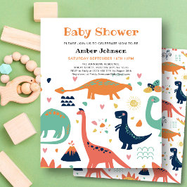 BUDGET Orange Grönt Baby Dinosaur Cute Baby Shower Flygblad