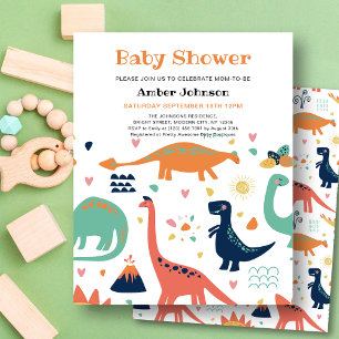 BUDGET Orange Grönt Baby Dinosaur Cute Baby Shower Flygblad