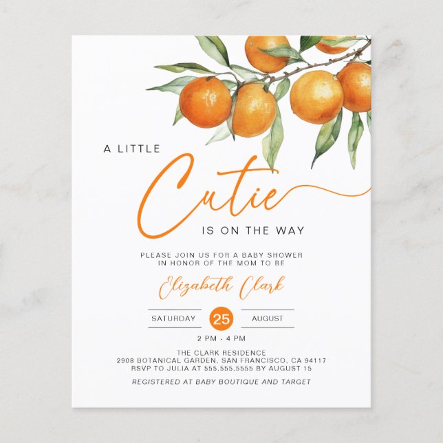 Budget Orange Little Cutie Baby Shower-inbjudan (Framsida)