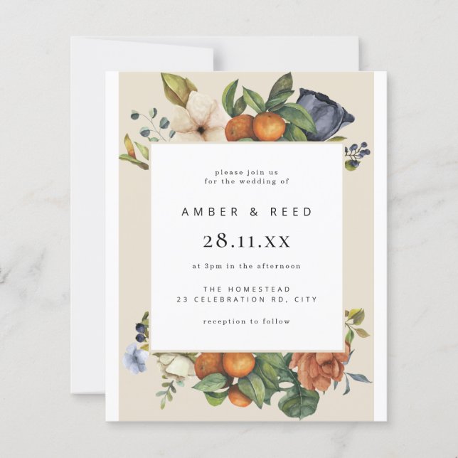 Budget Orange Sommar Botanical Boho Bröllop (Framsida)
