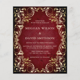 Budget Ornamental Red Guld bröllopsinbjudan