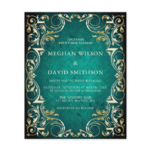 Budget Ornamental Teal Guld bröllopsinbjudan