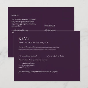BUDGET OSA Plum Lila Monochrome Modern Bröllop Vykort