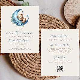 Budget över Måne Bear Blue QR Code Baby Shower