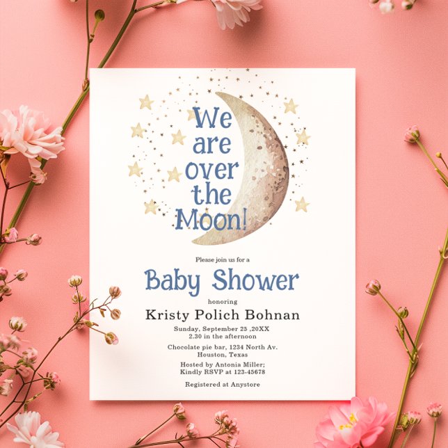 Budget över Måne Blue Boy Baby Shower Card (Skapare uppladdad)