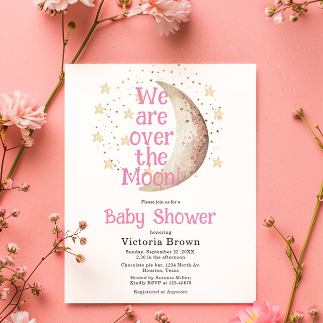 Budget över Måne Rosa Baby Shower Card (Skapare uppladdad)