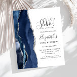 Budget Överraskning 30års födelsedag Party Blue Ag<br><div class="desc">Den lämnat kant i denna elegant överraskning visar att födelsedagsfest inbjudan har en marin blå vattenfärgad agat gräns som trimmas med faux silver glitter. Anpassadet kombinerar handskrift,  tryckplåt och kursivt typsnitt i grått i kol mot vit bakgrund. Den omvända sidan har en matchande marin blå och silver-agate-design.</div>
