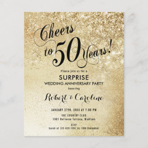 Budget Överraskning 50 års Jubileum Guld Inbjudan Flygblad
