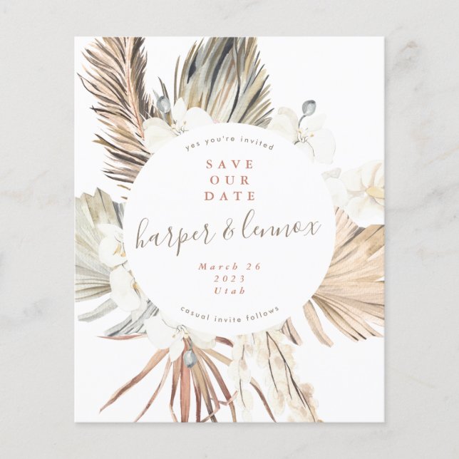 Budget Pampas Boho Strand Sommar spara vårt datum Flygblad (Framsidan)