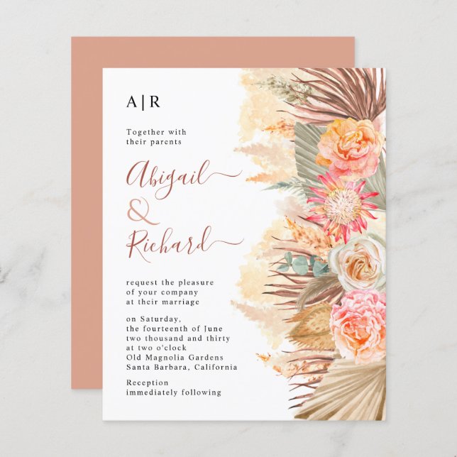 BUDGET Pampas-bröllopsinbjudan (Fram/baksida)