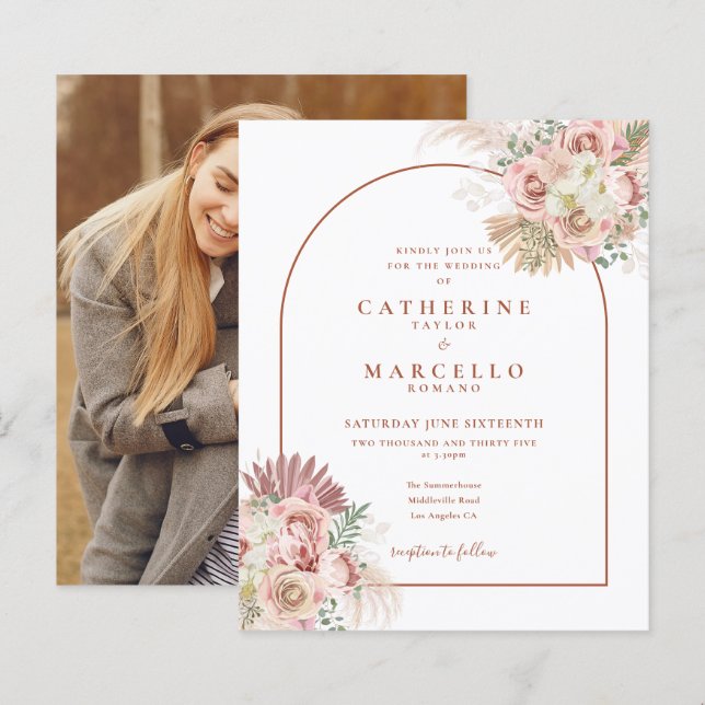 Budget Pampas Gräs Foto Bröllopsinbjudan (Fram/baksida)