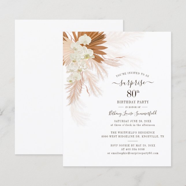 Budget Pampas Grass 80 Födelsedagsfest inbjudan (Fram/baksida)