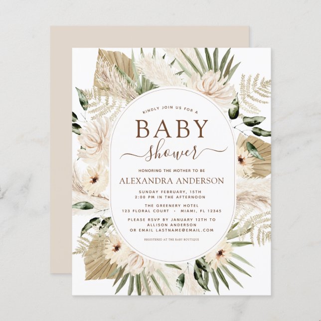 Budget Pampas Grass Baby Shower Boho Eucalyptus (Fram/baksida)