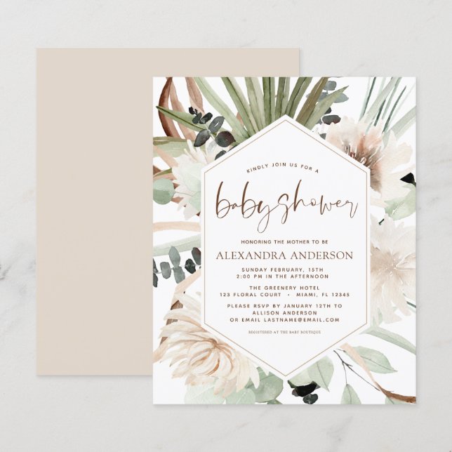 Budget Pampas Grass Baby Shower Boho Eucalyptus (Fram/baksida)