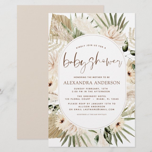 Budget Pampas Grass Baby Shower Boho Eucalyptus (Fram/baksida)