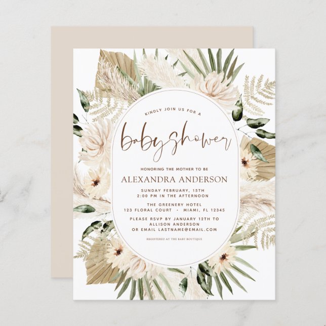 Budget Pampas Grass Baby Shower Boho Eucalyptus (Fram/baksida)