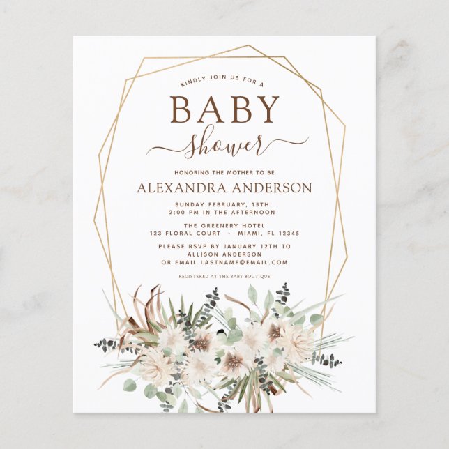 Budget Pampas Grass Baby Shower Boho Eucalyptus Flygblad (Framsidan)