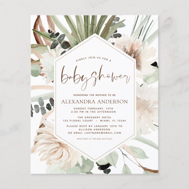 Budget Pampas Grass Baby Shower Boho Eucalyptus Flygblad (Framsidan)